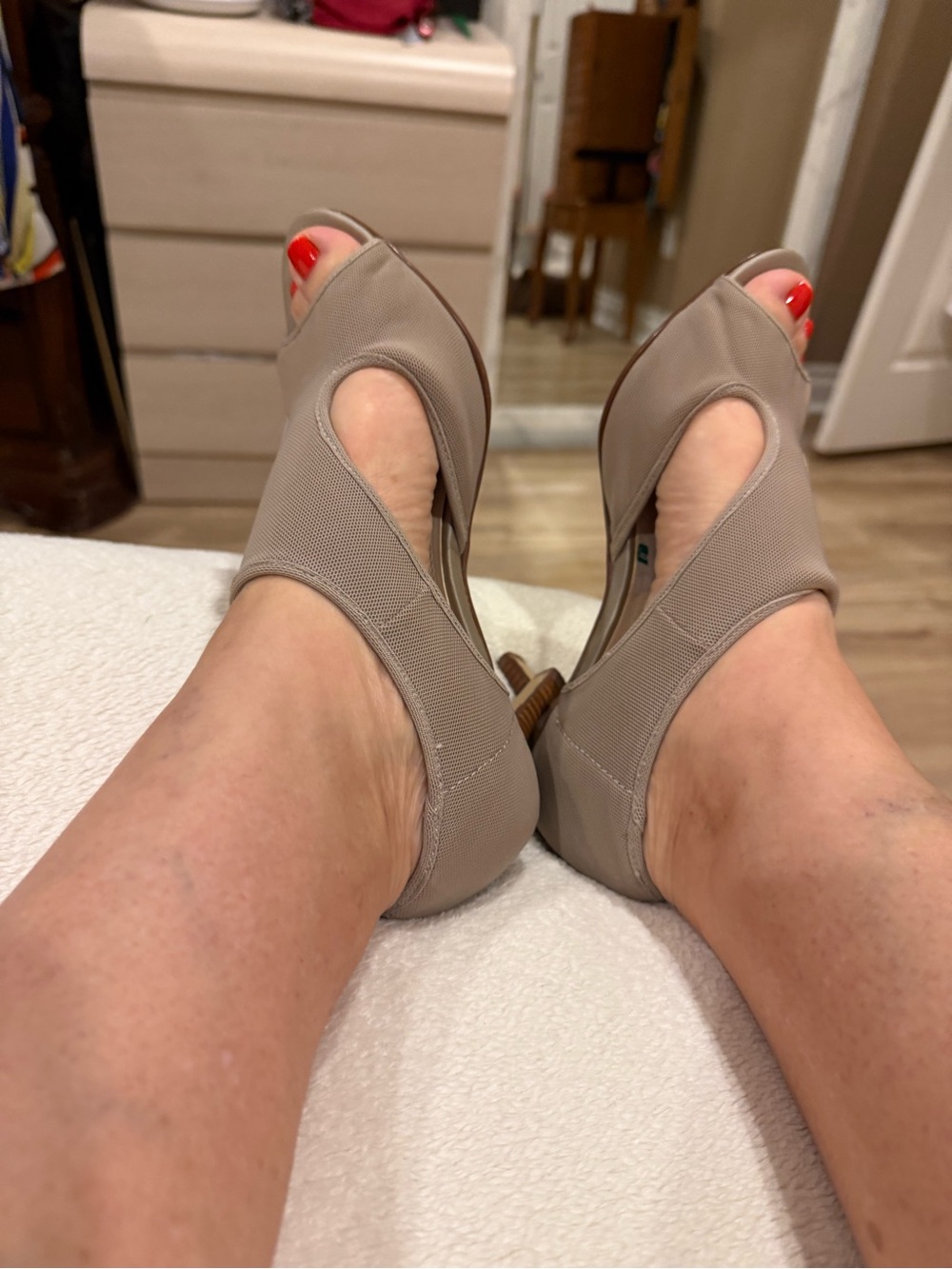Impo Taupe Open-Toe Stretch Cutout Heels